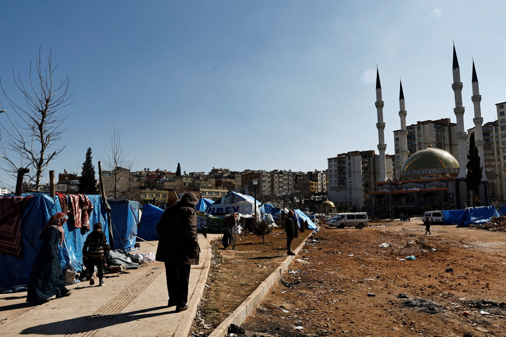 General view shows tents of a temporary accommodation centre in Gaziantep