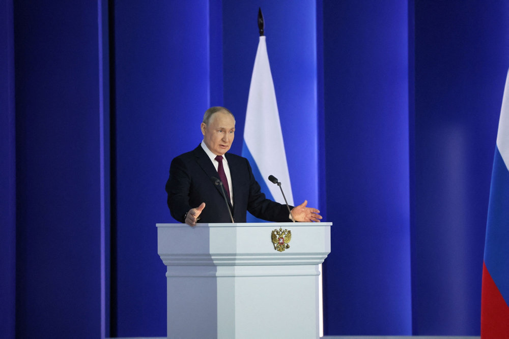 Russian President Putin delivers his annual address to the Federal Assembly in Moscow