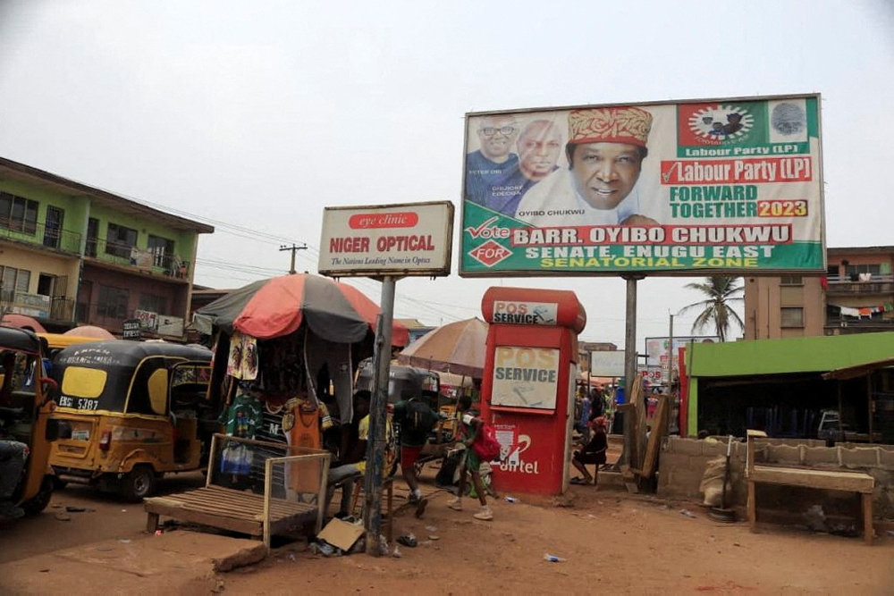 A campaign poster depicting Oyibo Chukwu in Enugu