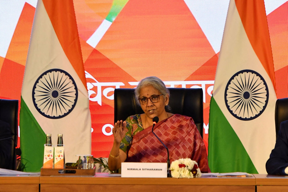 India''s Finance Minister Sitharaman speaks during a news conference om outskirts of Bengaluru