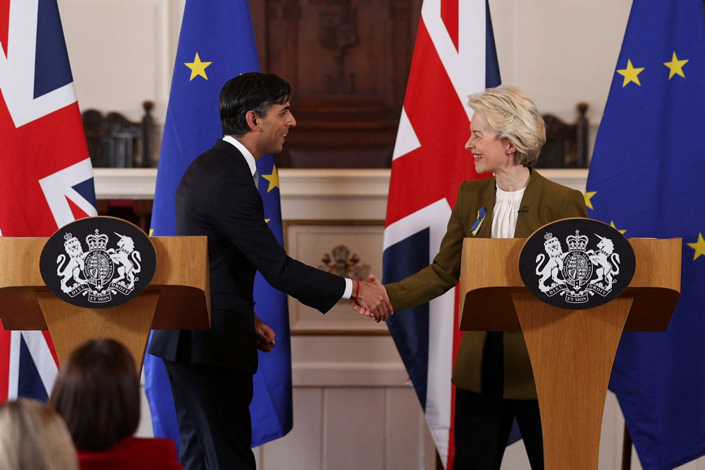 British Prime Minister Rishi Sunak and European Commission President Ursula von der Leyen hold a news conference at Windsor Guildhal