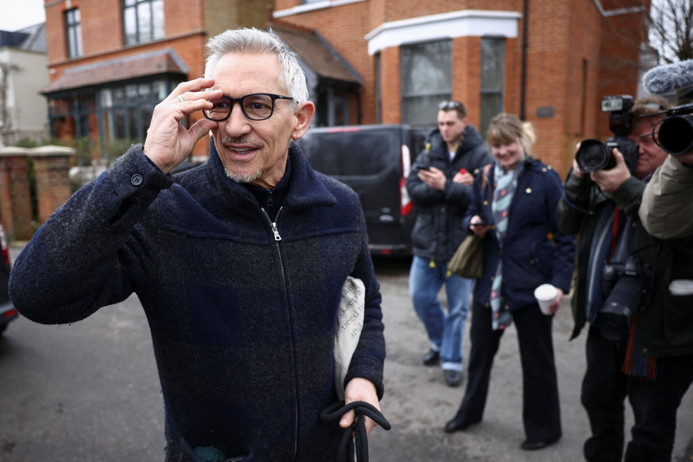 Former British football player Gary Lineker leaves his home in London