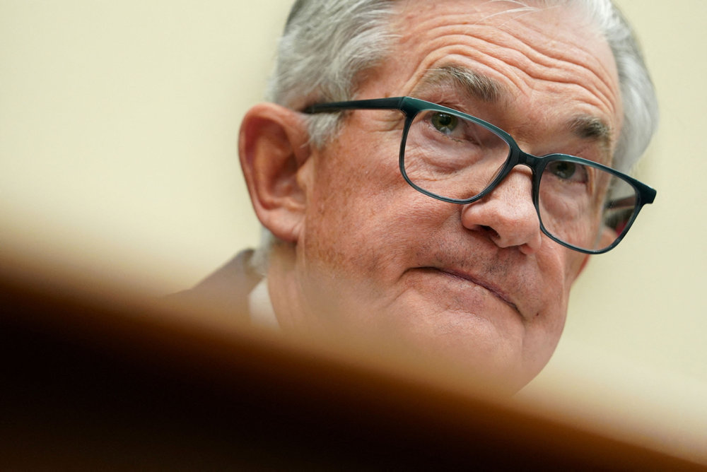 FILE PHOTO: Federal Reserve Chair Jerome Powell testifies at a hearing on Capitol Hill in Washington