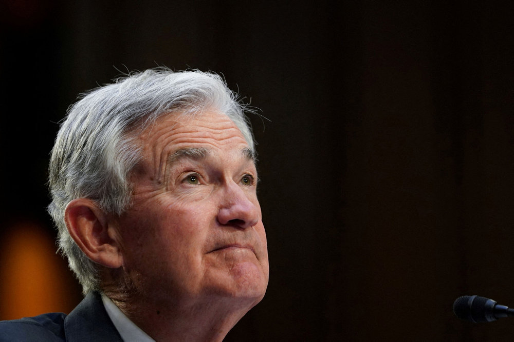 FILE PHOTO: Federal Reserve Chair Jerome Powell testifies at a hearing om Capitol Hill in Washington