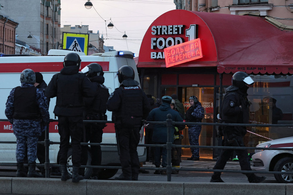 The site of an explosion in a café in Saint Petersburg