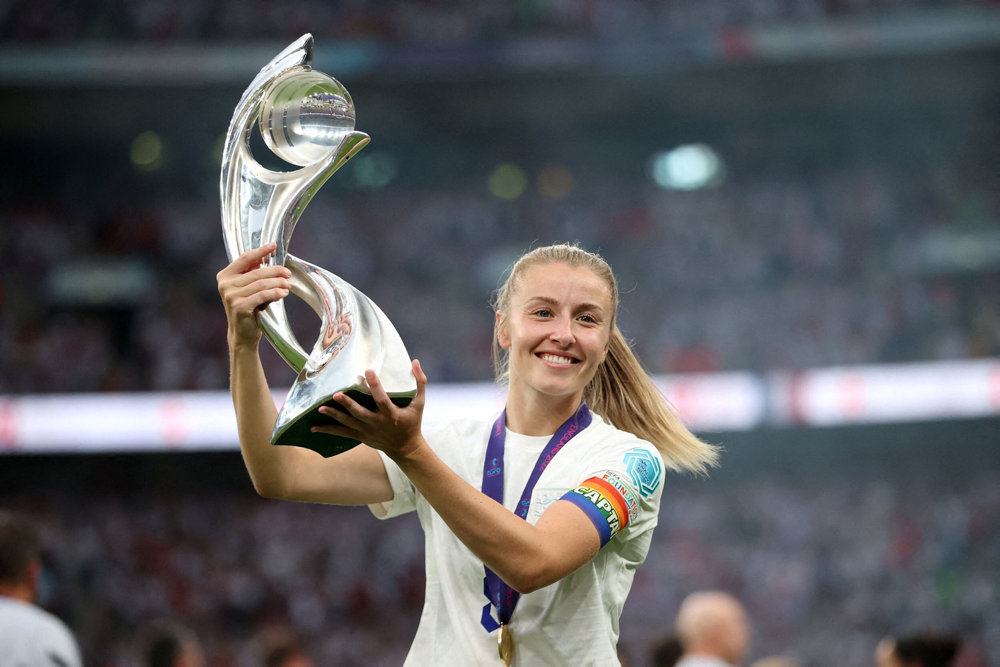 FILE PHOTO: Leah Williamson celebrates with the trophy after England beat Germany in the final to win the Women''s Euro 2022 title