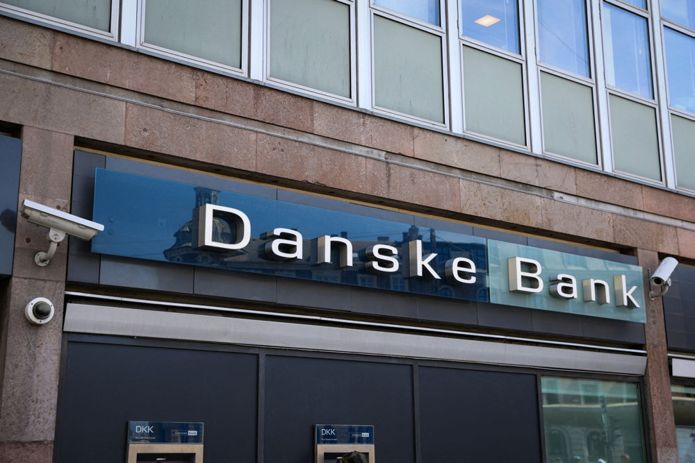 FILE PHOTO: Signage is seen at a Danske Bank branch in Copenhagen