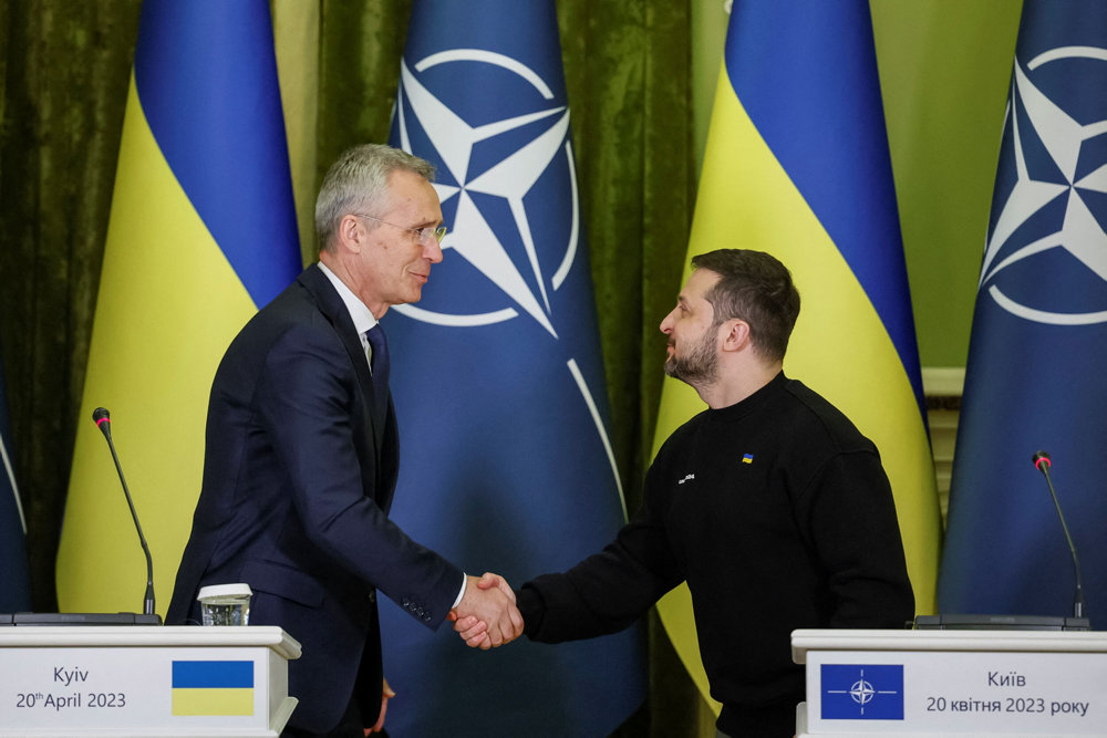 Nato Secretary-General Stoltenberg and Ukraine''s President Zelenskiy om a joint news briefing in Kyiv