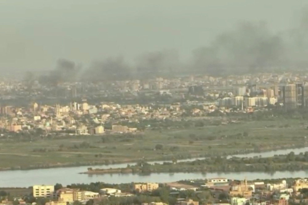 Drone video shows smoke rising over Sudanese city near Khartoum