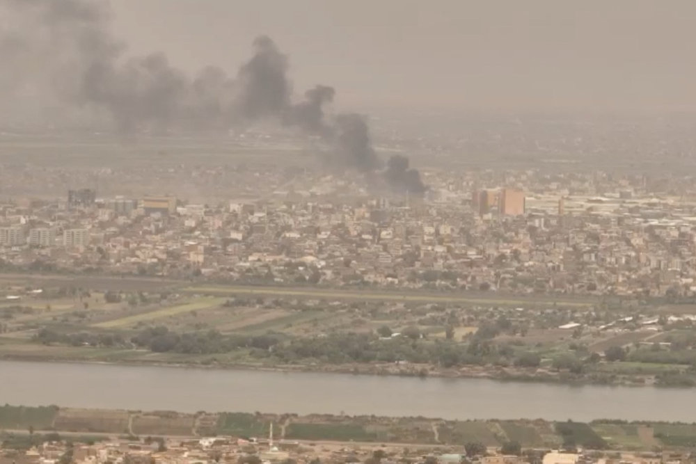 Drone video shows smoke rising over Sudanese city near Khartoum