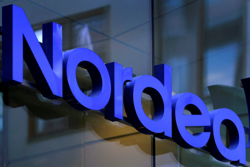 FILE PHOTO: Nordea bank logo is seen outside their corporate headquarters in Stockholm