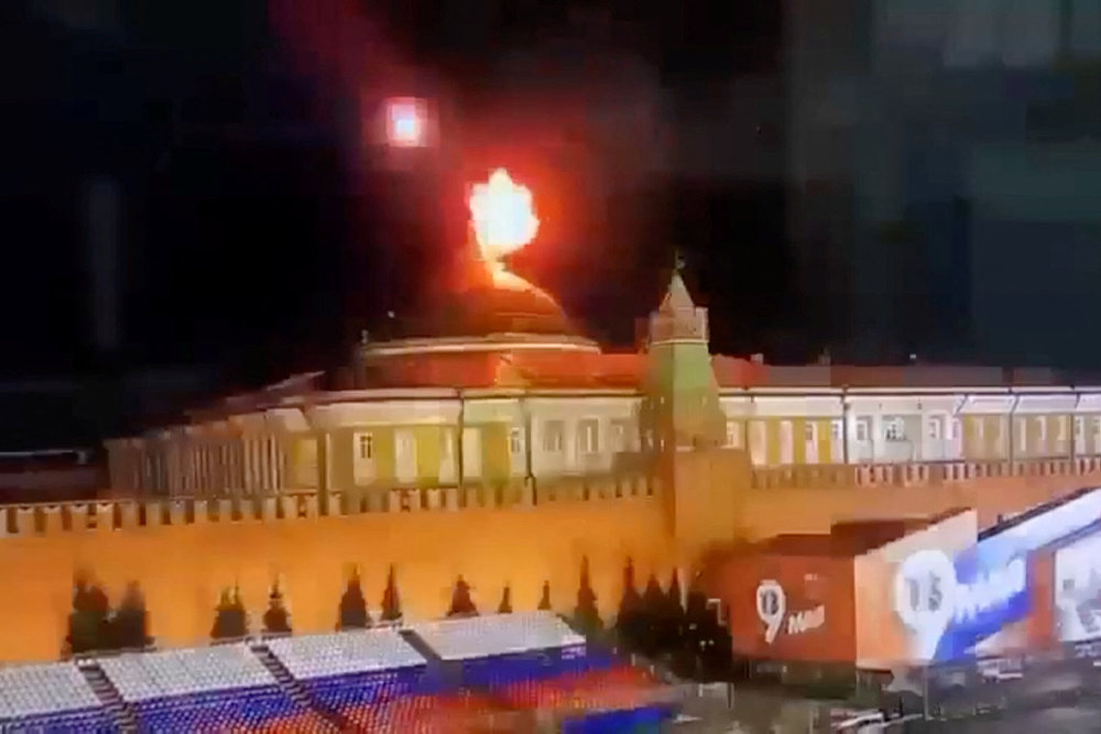 A still image from video said to show alleged Ukrainian drone attack on Kremlin