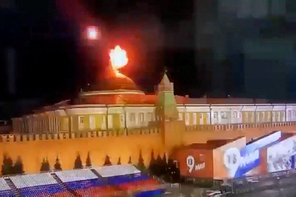 A still image from video said to show alleged Ukrainian drone attack on Kremlin