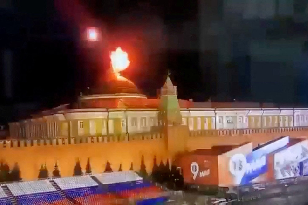 A still image from video said to show alleged Ukrainian drone attack on Kremlin