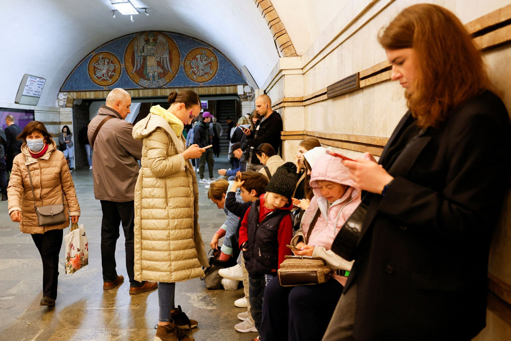 People take shelter inside a metro station during an air raid alert amid Russia''s missile attacks on Ukraine, in Kyiv