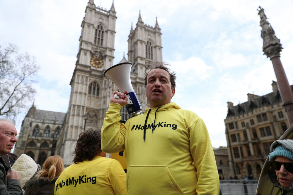 FILE PHOTO: Protest outside Westminster Abbey ahead of Commonwealth Service, in London