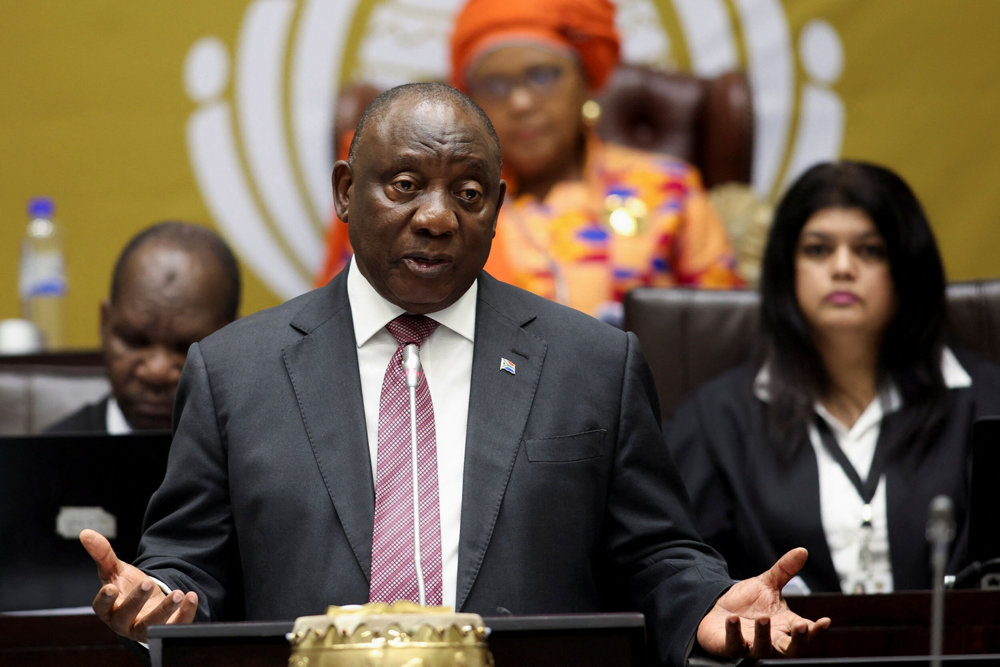 South African President Ramaphosa replies to questions in parliament in Cape Town