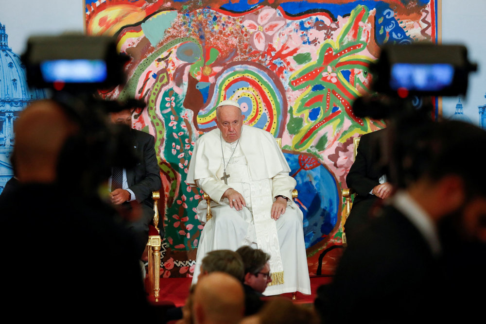 Pope Francis attends the first World Congress of Eco-Educational Cities, at the Vatican