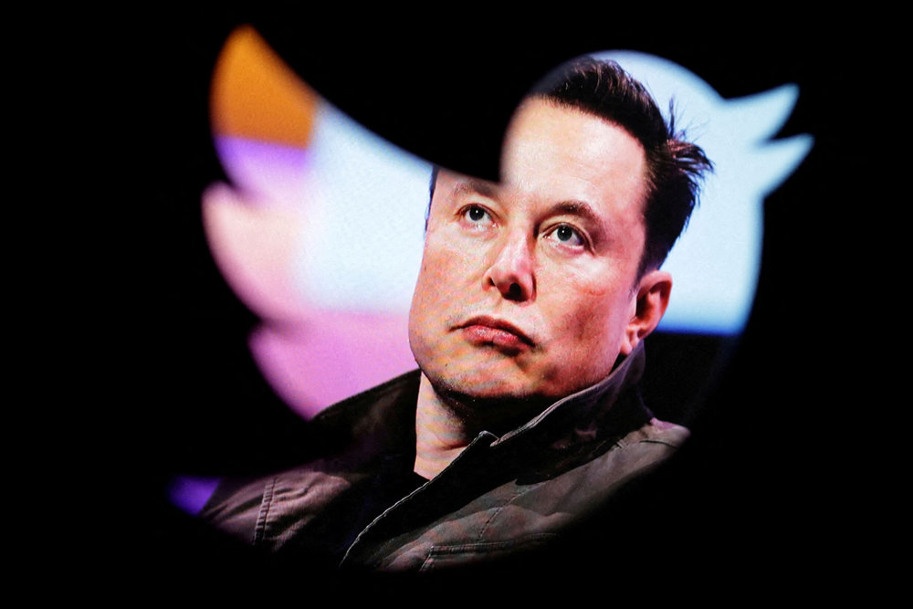 FILE PHOTO: Illustration shows Elon Musk''s photo and Twitter logo