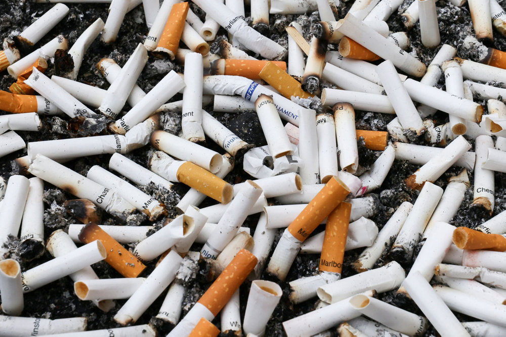 Cigarette butts are seen in an ashtray, in Ankara