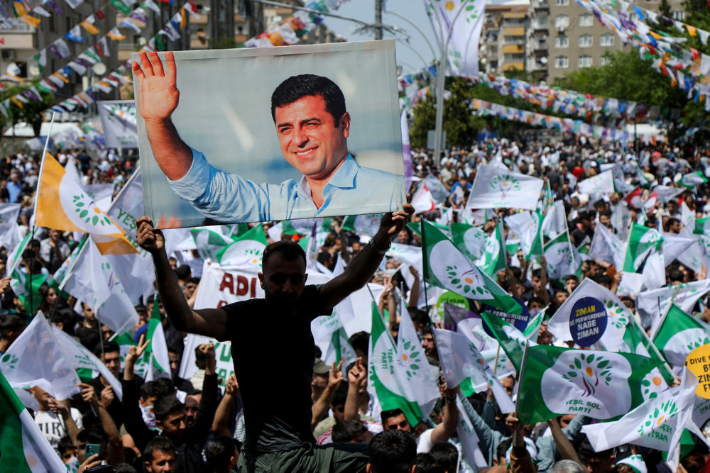 Pro-Kurdish Green Left Party supporters attend a rally ahead of elections, in Diyarbakir