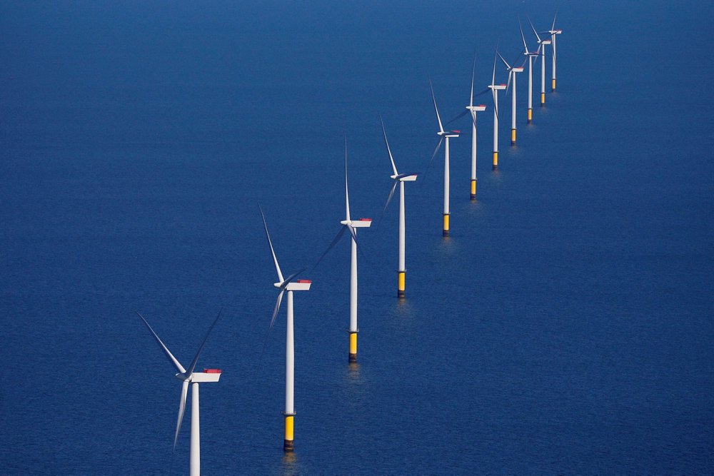 FILE PHOTO: General view of the Walney Extension offshore wind farm operated by Orsted off the coast of Blackpool