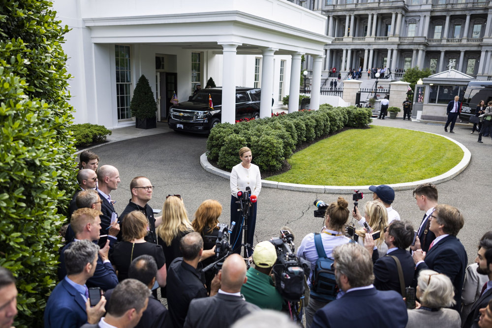 Danish Prime Minister Mette Frederiksen speaks from White House