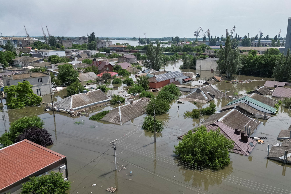 A view shows a flooded area after the Nova Kakhovka dam breached, in Kherson