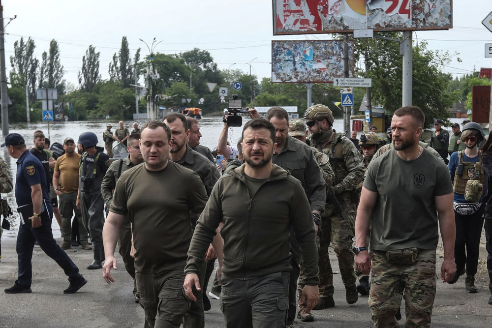 Ukraine''s President Zelenskiy visits flooded Kherson