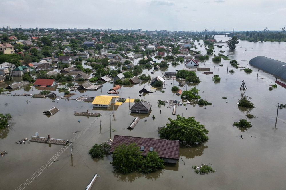 A view shows a flooded area after the Nova Kakhovka dam breached, in Kherson