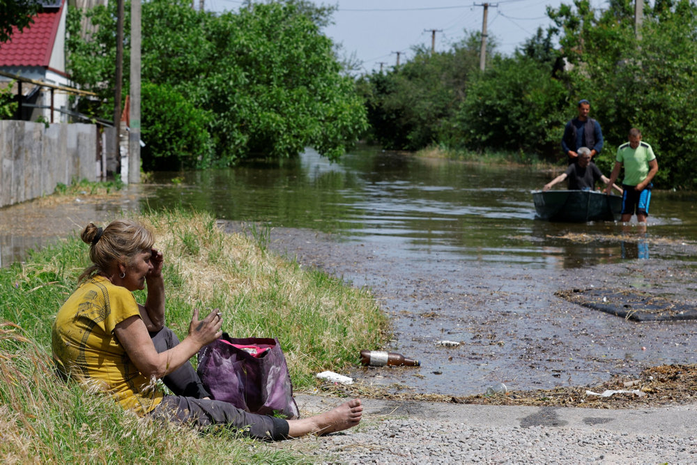 Flooded town of Hola Prystan following Nova Kakhovka dam collapse