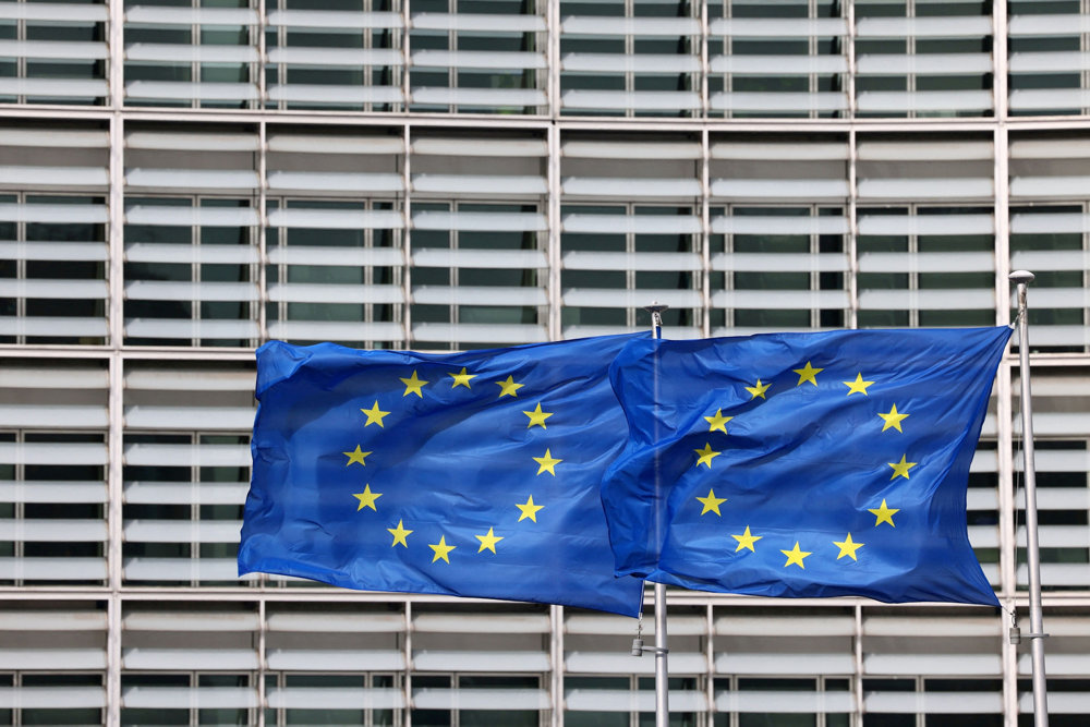 FILE PHOTO: European flags fly outside the European Commission headquarters in Brussels,