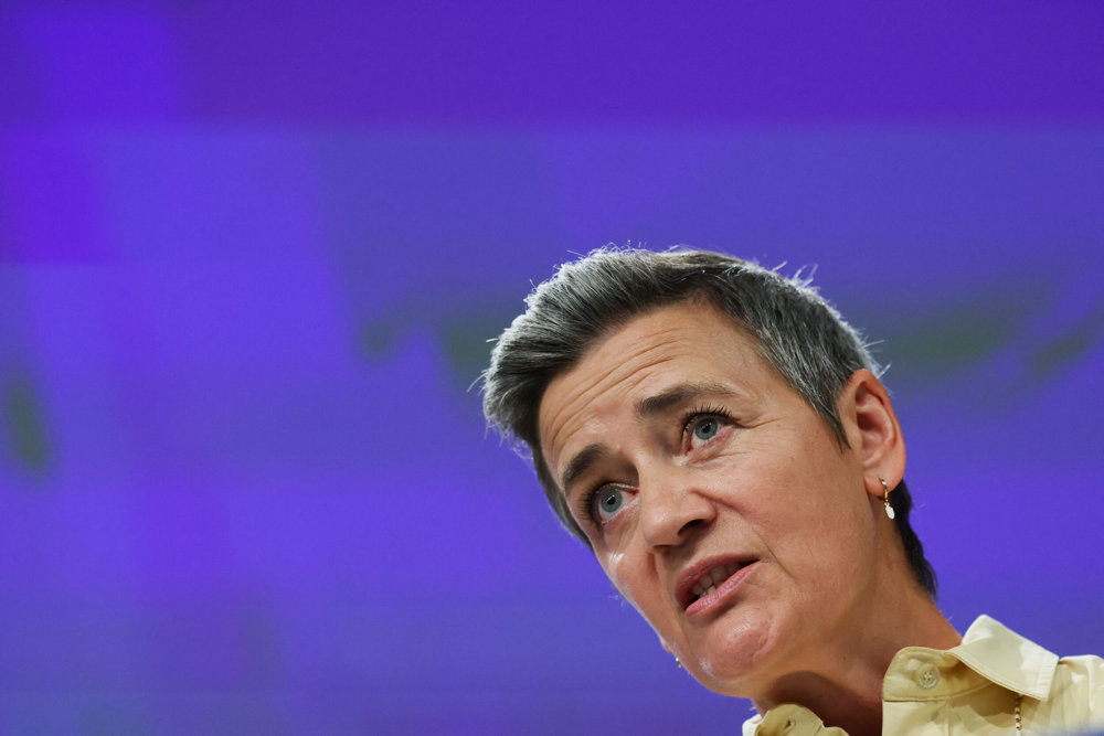 European Commission Executive Vice President Margrethe Vestager holds a press conference in Brussels