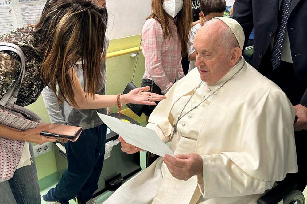 Pope Francis visits the children at the paediatric oncology department of Gemelli hospital, in Rome