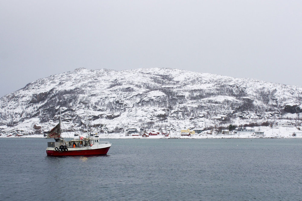 File photo of a fishing boat returning from a trip to the Barents Sea to the tiny port of Sommaroya