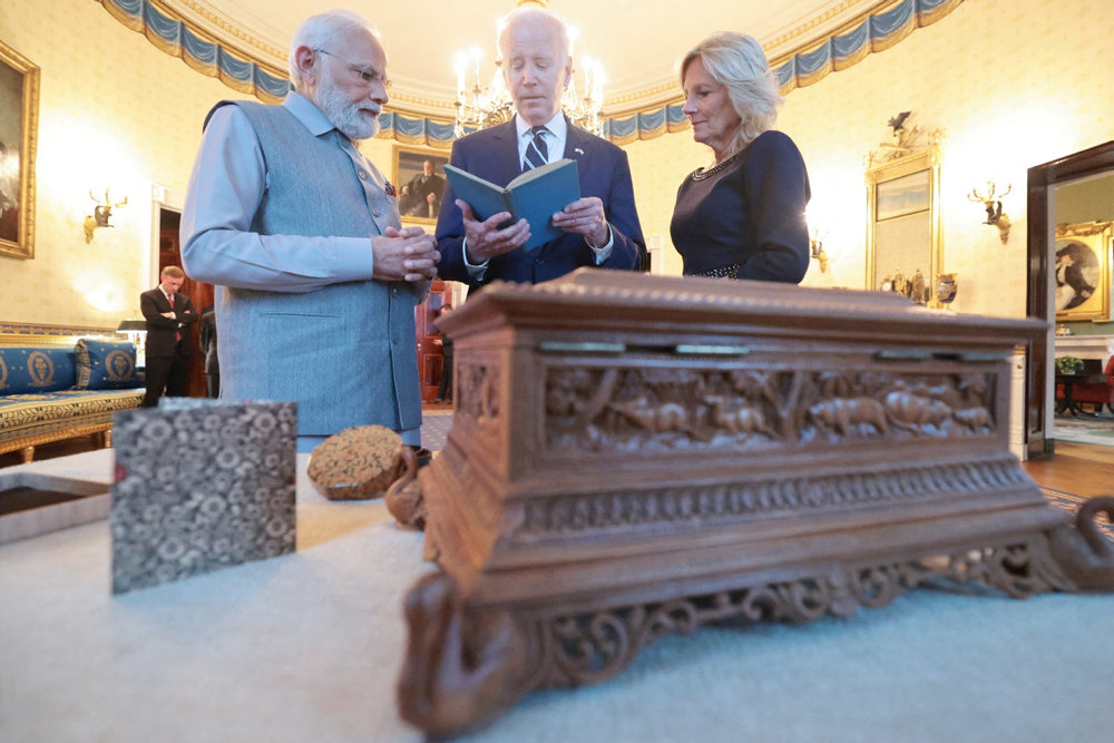 U.S. President Joe Biden and first lady Jill Biden meets India''s Prime Minister Narendra Modi in Washington