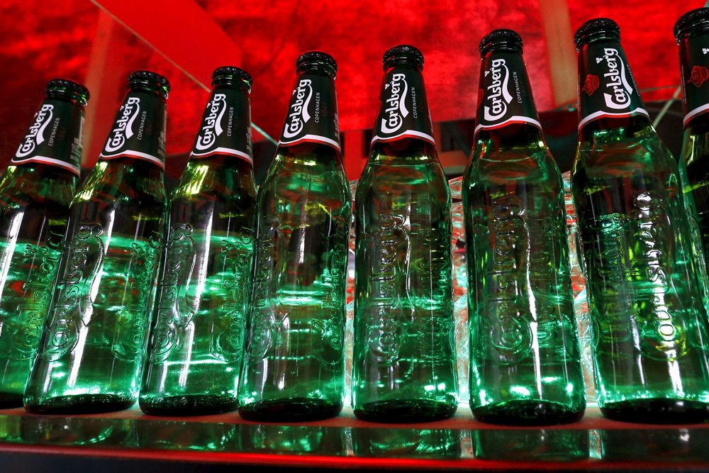 File photo of bottles of Carlsberg beer as seen in a bar in St. Petersburg