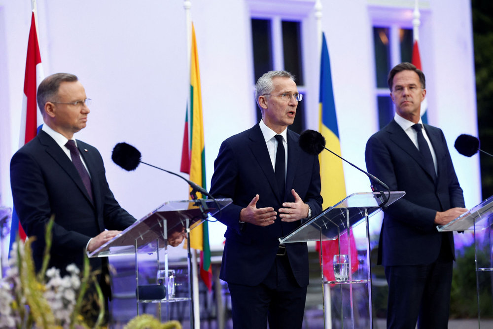 Press conference after a working dinner for NATO leaders, in The Hague