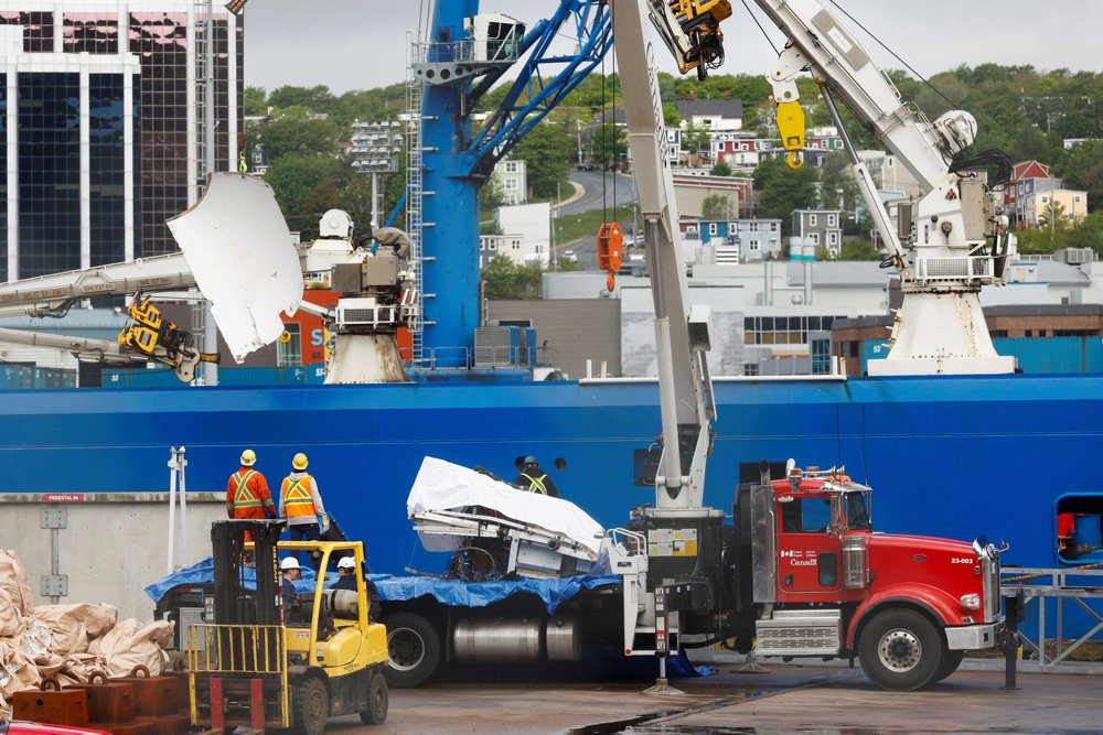 Salvaged pieces of Titan submersible from OceanGate Expeditions are returned, in St. John''s harbour