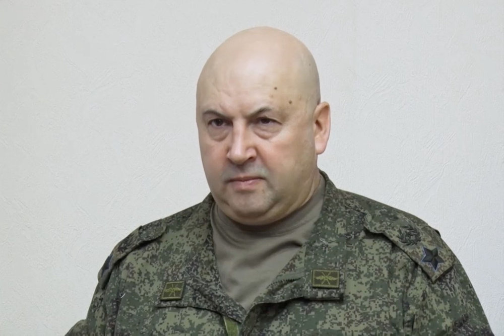 General Sergei Surovikin, commander of Russian forces in Ukraine, makes a report during a meeting with officials of Russian Defence Ministry in an unknown location