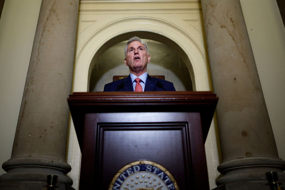 Speaker Kevin McCarthy Delivers A Statement At The U.S. Capitol