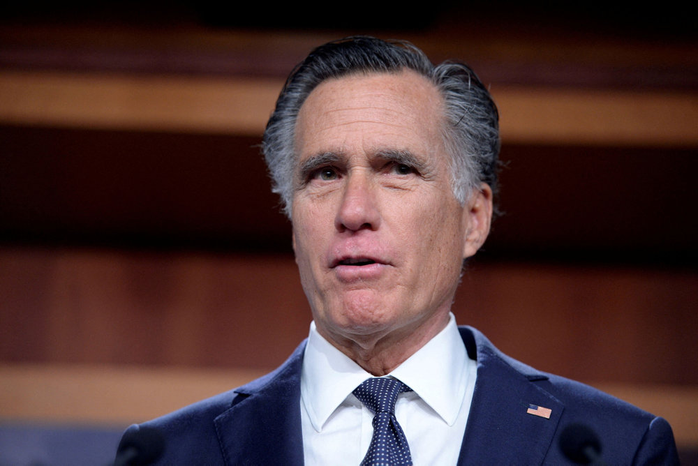 FILE PHOTO: U.S. Senator Mitt Romney (R-UT) during a news conference on Capitol Hill in Washington