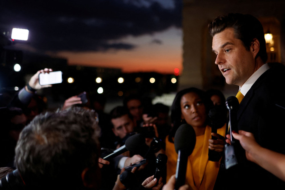 U.S. Representative Gaetz departs after filing a motion to oust House Speaker McCarthy at the U.S. Capitol in Washington