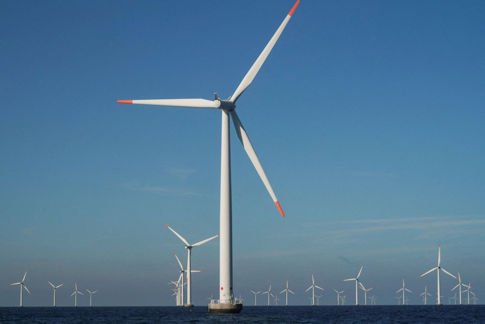 FILE PHOTO: A view of the turbines at Orsted''s offshore wind farm near Nysted