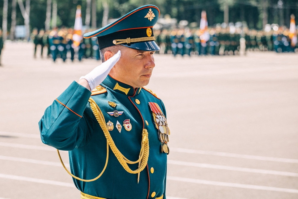 Russian commander Vladimir Zavadsky attends a ceremony in Moscow region