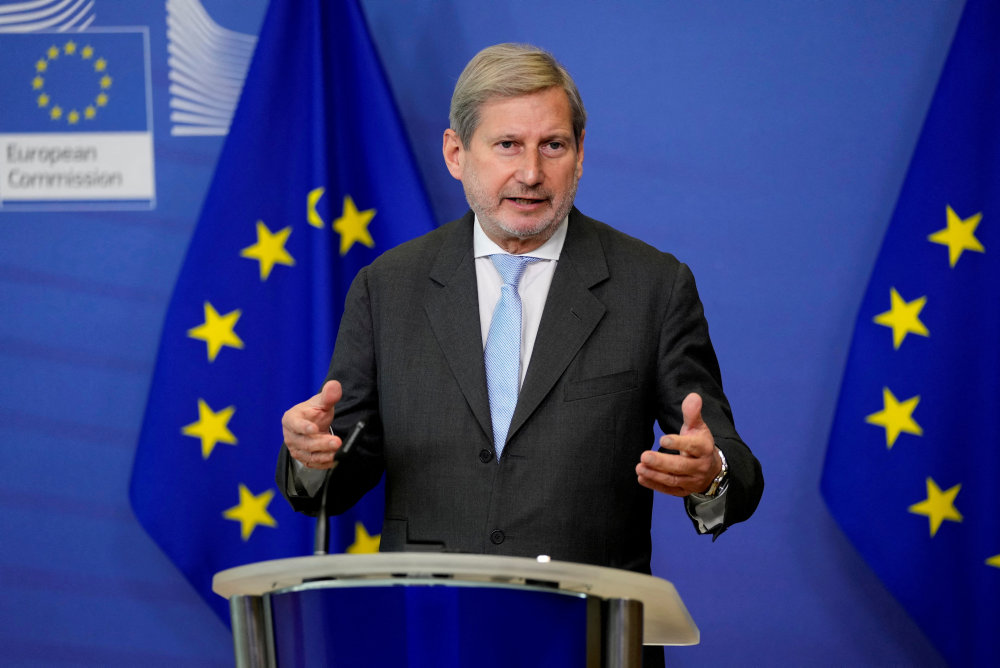 FILE PHOTO: EU Commissioner for Budget and Administration Hahn addresses a media conference, in Brussels