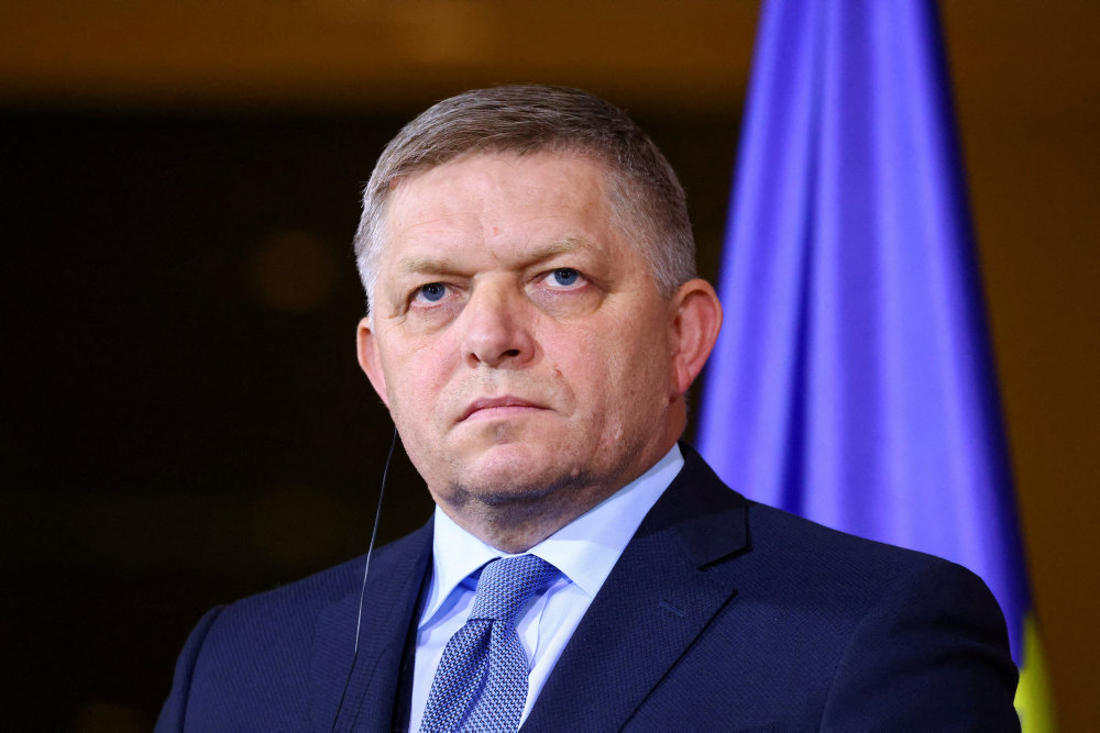 FILE PHOTO: Slovak PM Robert Fico attends a press conference in Berlin
